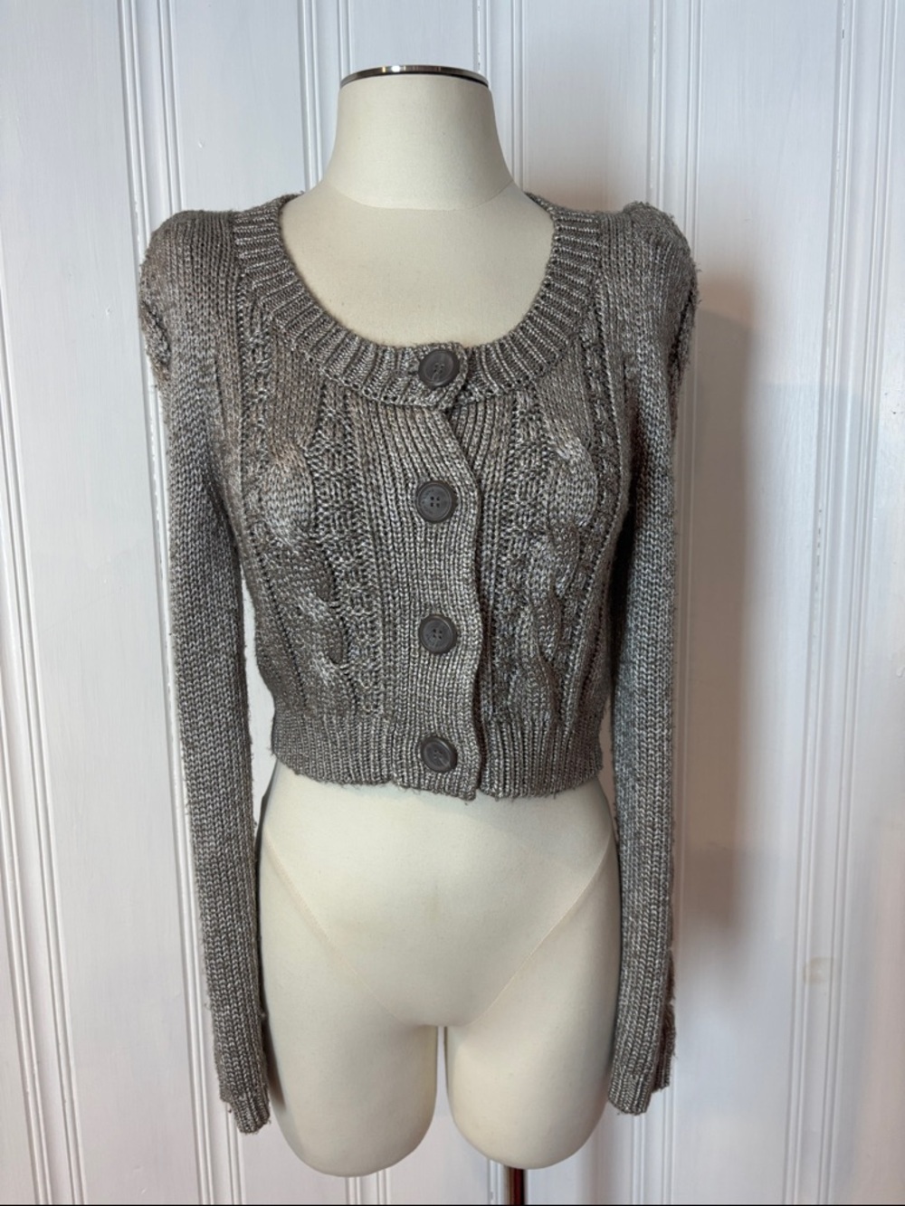 MIU MIU Metallic Cable Knit Cropped Cardigan | Made in Italy | Size S estimated